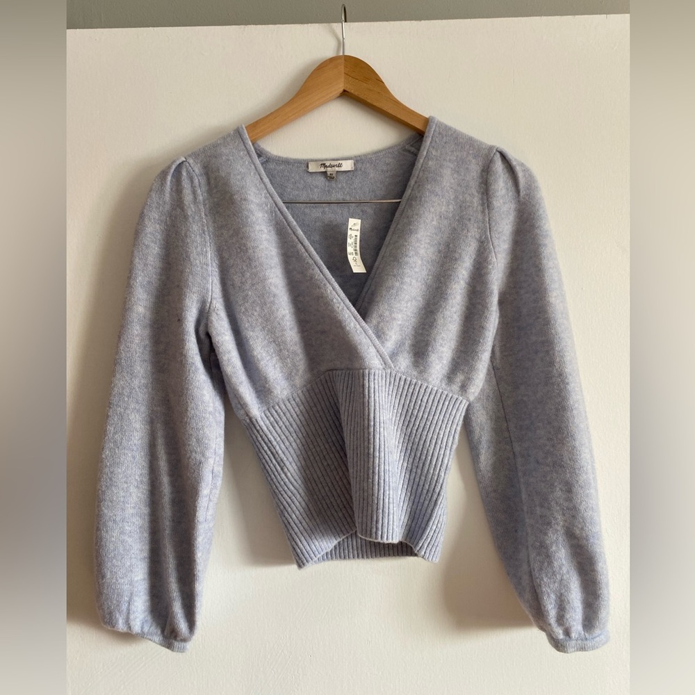 Madewell NWT Wrapped V-Neck Sweater, Baby Blue, size XS